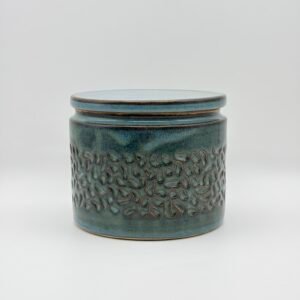 Lidded Jar. Textured Design. In Blue Rutile.