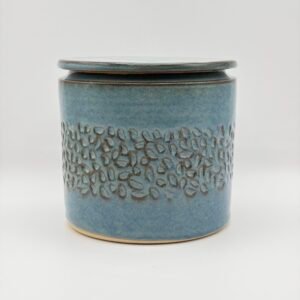 Lidded Jar. Textured Design. In Blue Rutile. Seconds.