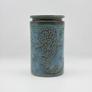 Lidded Jar. Whale Shark Design. In Blue Rutile. Short.