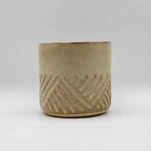 Handleless Coffee Cup. Aztec Design. In Birch. Seconds.