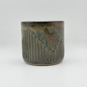 Handleless Coffee Mug. Lined Design. In Smoke. Seconds.