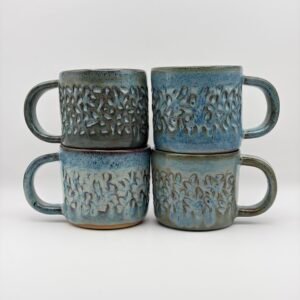 4 x Coffee Mug set. Textured Design. In Blue Rutile. Seconds.